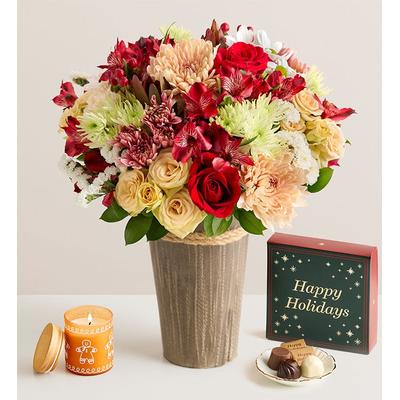 1-800-Flowers Flower Delivery Frosted Gingerbread Double Bouquet W/ Woodland Vase, Candle & Chocolate