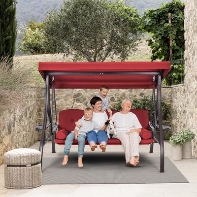 Outdoor Porch Swing 3-Seat with Adjustable Canopy & Cup Holder, Convertible Patio Glider with Thick Cushions & Pillow