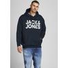 Kapuzensweatshirt "CORP LOGO SWEAT HOOD", Herren, Gr. 4XL, blau (navy), angeraute Sweatware, Obermaterial: 70% Baumwolle, 30% Polyester, JACK & JONES PLUSSIZE, bedruckt, modisch, normal normal, Rundhals, Langarm Bündchen, Sweatshirts, Bis Größe 6XL