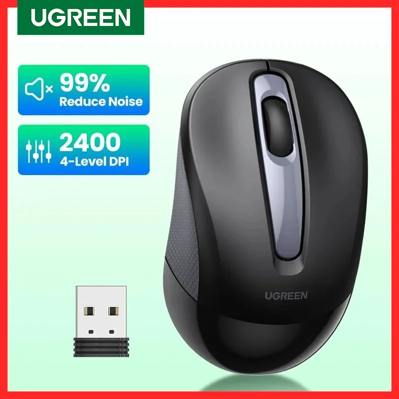 UGREEN Mouse Wireless forma ergonomica Silent Click 2400 DPI per MacBook Tablet Computer Laptop PC Mouse silenzioso Mouse Wireless 2.4G