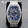 Mode Tonneau Männer Uhren Top-marke Luxus Diamant Hip Hop Blau Armbanduhr Stilvolle Glänzende Iced Out Wasserdichte Muller Uhr Geschenk