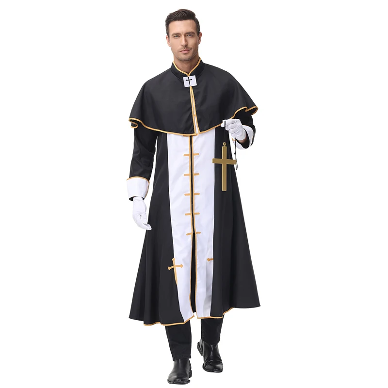 Karneval Halloween Mann Mittelalter Priester Papst Kostüm Kirche Religiöse Klerus Robe Cosplay Fancy Party Kleid Image