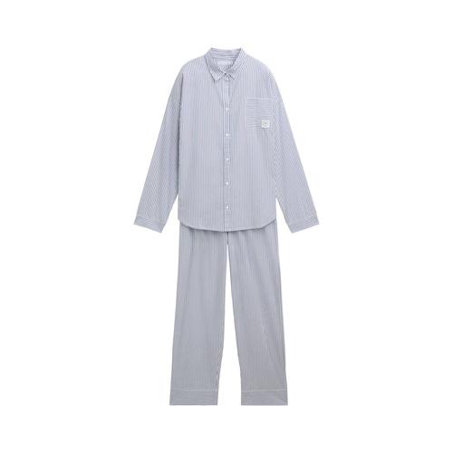 TOM TAILOR Damen Gestreifter Pyjama, blau, Gestreift, Gr. XL/42