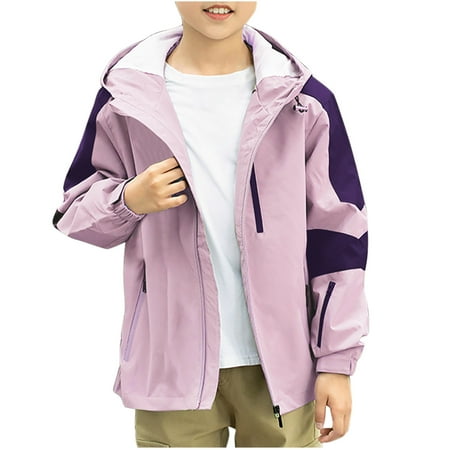Kids Waterproof Windbreaker Jacket Girls Lightweight Hiking Sports Jacket with Hood Long Sleeve Rain Coats 4-15 Years (Purple 3 Years)
