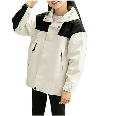 Kids Waterproof Windbreaker Jacket Girls Lightweight Hiking Sports Jacket with Hood Long Sleeve Rain Coats 4-15 Years (Khaki 12 Years)