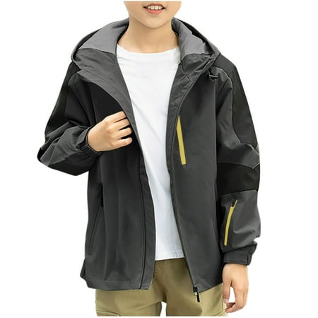 Kids Waterproof Windbreaker Jacket Girls Lightweight Hiking Sports Jacket with Hood Long Sleeve Rain Coats 4-15 Years (Dark Gray 8 Years)