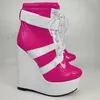 LAIGZEM Frauen Stiefeletten Patchwork Plattform Keile Cosplay Unisex Booties Damen Höhe Erhöhen Schuhe Frau Große Größe 44 46 52