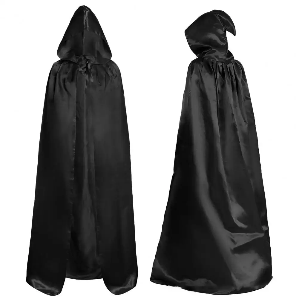 Schwarze Robe, schwarzer Halloween-Umhang mit Kapuze für Erwachsene, Kinder-Robe, Cosplay-Kostüm mit verschiedenen Längen für Performance-Kleidung Image
