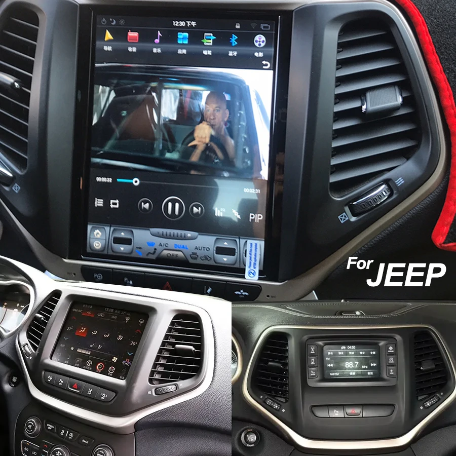 Autoradio Navigation 256GB Tesla-Stil Android-Bildschirm GPS für Jeep Cherokee 5 kl 2013-2018 Auto Stereo Multimedia-Player Carplay Image