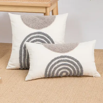 Halb Kreis Gestreiften Geometrische Tuft Kissen Abdeckung Nordic Grau Weiß Kissen Abdeckung Pillowslip Kissen Abdeckung Wohnkultur Sofa Luxus Image