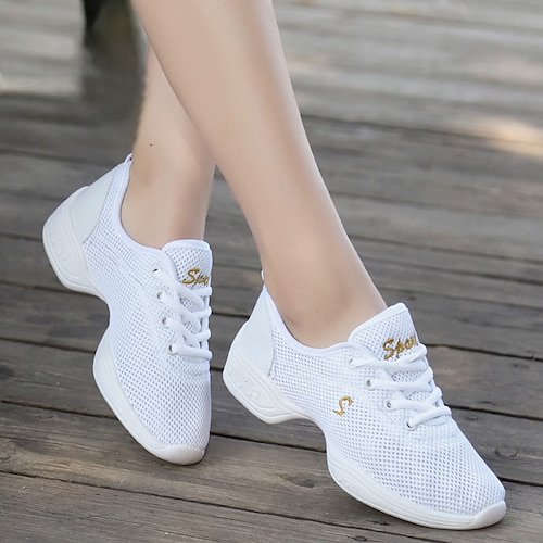 schwarze, atmungsaktive Mesh-Tanzschuhe zum Schnüren für Damen – leichte, flexible Sohle, ideal für Jazz-, Gesellschafts- und lateinamerikanische Tänze Image