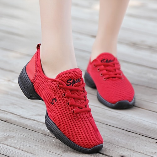 schwarze, atmungsaktive Mesh-Tanzschuhe zum Schnüren für Damen – leichte, flexible Sohle, ideal für Jazz-, Gesellschafts- und lateinamerikanische Tänze Image