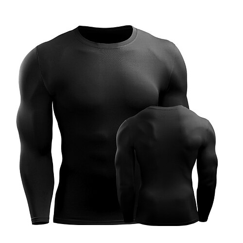 Herren Lauf-T-Shirt Langarm T-Shirt Lässig Athleisure Frühling Herbst Einfarbig Schnelltrocknend Atmungsaktiv Fitnesstraining Gehen Joggen Sportbekleidung Sportkleidung Fluoreszenz grün Schwarz Weiß Image