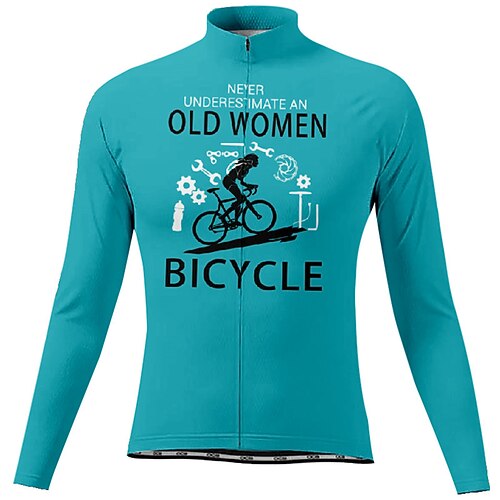 Damen Radtrikot Grafik Buchstaben Zahlen Langarm Fahhrad T-Shirt Trikot mit 3 Gesäßtaschen Mountainbike MTB Schnelltrocknend Anatomisches Design Feuchtigkeitsableitend Atmungsaktiv Sport Weinrot Image