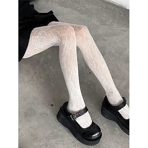 Strumpfhose mit Gothic-Spitzenmuster für Damen – transparente Netzstrumpfhose für Cosplay, Party und Freizeitoutfits Image