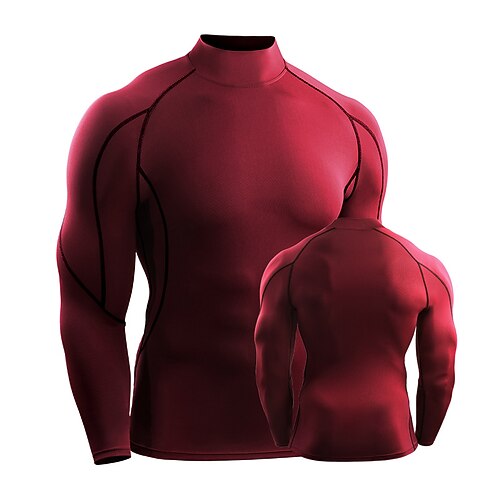 Herren Lauf-T-Shirt Langarm T-Shirt Lässig Athleisure Frühling Herbst Hoher Ausschnitt Einfarbig Schnelltrocknend Atmungsaktiv Fitnesstraining Gehen Joggen Sportbekleidung Sportkleidung Schwarz Wei Image