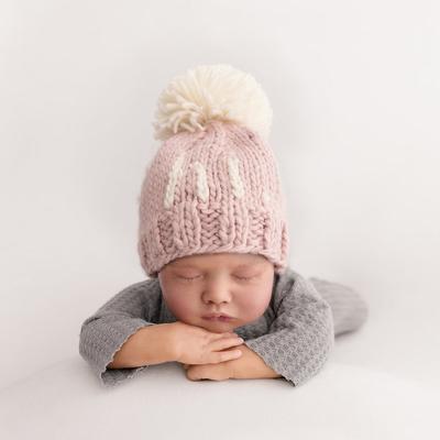 Huggalugs hi. Hand Knit Beanie Hat - Rosy, X-Small (Newborn)