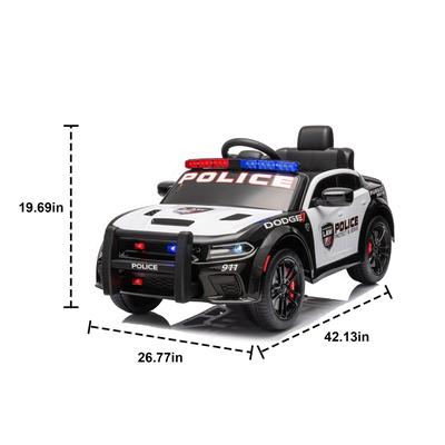 12V Dodge Charger Kids Police Car Ride On with Remote, Rechargeable Battery, and Realistic Police Features