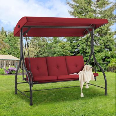 AECOJOY 3-Seat Porch Swing Chair, Patio Swing Chair w/ Cushions