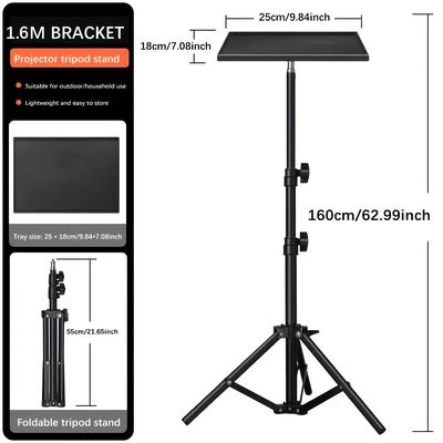TEMU Adjustable 1.6m Projector Stand With Tray - Iron Bracket, Three-legged Design, Foldable, Sturdy For Laptops, Projectors, No Power Or Batteries Needed Image