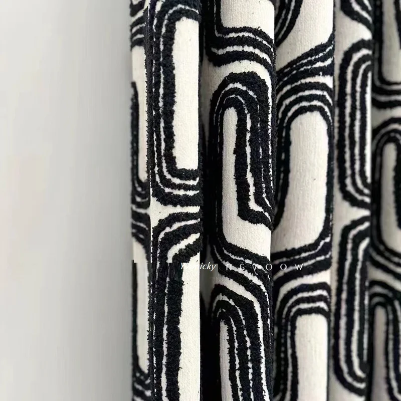 Luxus Französisch schwarz weiß Chenille Blackout Vorhänge für Wohnzimmer Schlafzimmer, nordische klassische geometrische verdicken Samt Vorhänge Image