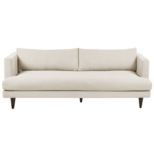 3-Sitzer Sofa Hellbeige Stoffbezug mit Schmalen Hohen Armlehnen Lose Rücken- und Sitzkissen Freistehend Modern Wohnzimmer Polstersofa Stoffsofa