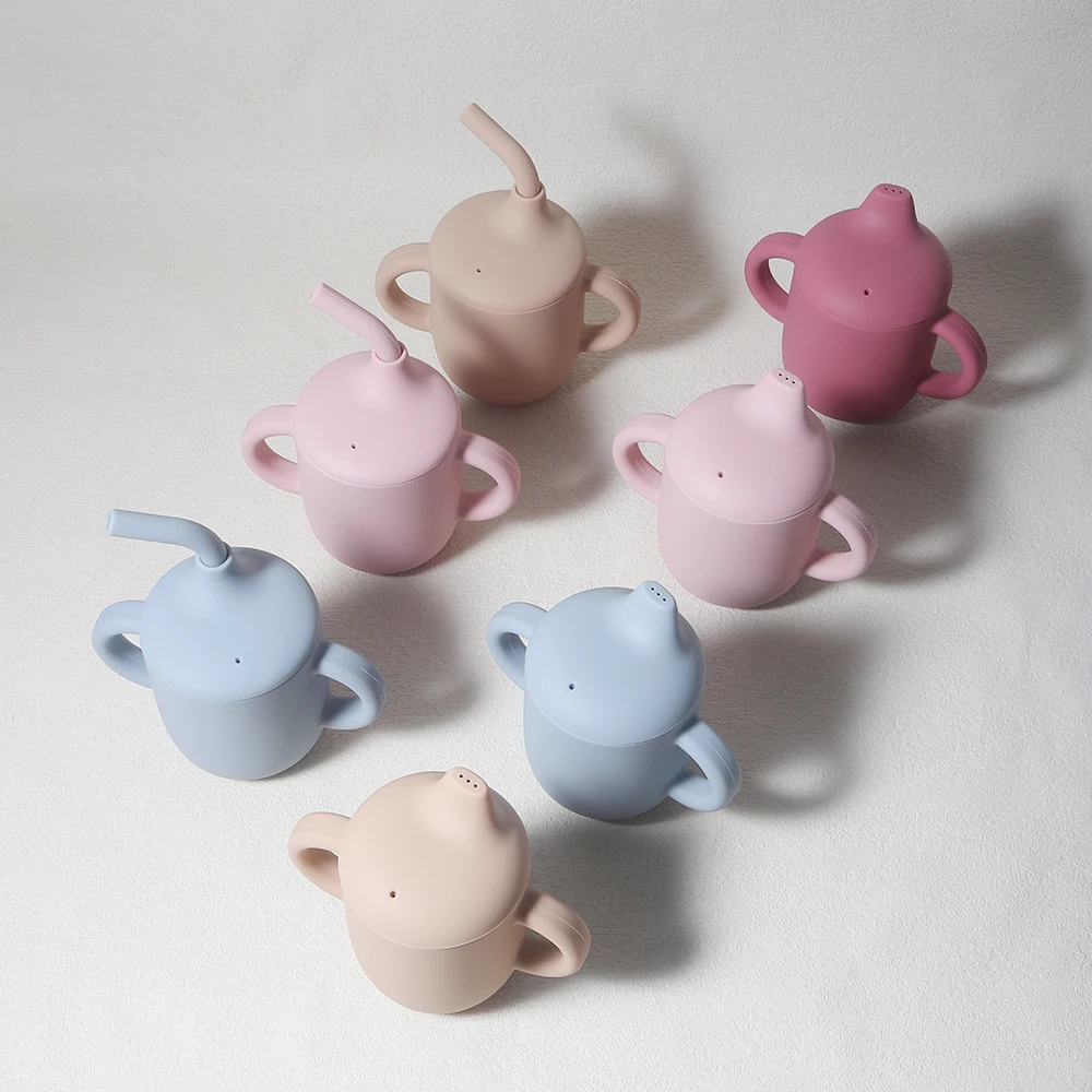 Neuer solider 180 ml Baby-Silikon-Schnabel-Strohbecher, BPA-frei, tragbarer Futterbecher, auslaufsicherer Trainingsbecher Image