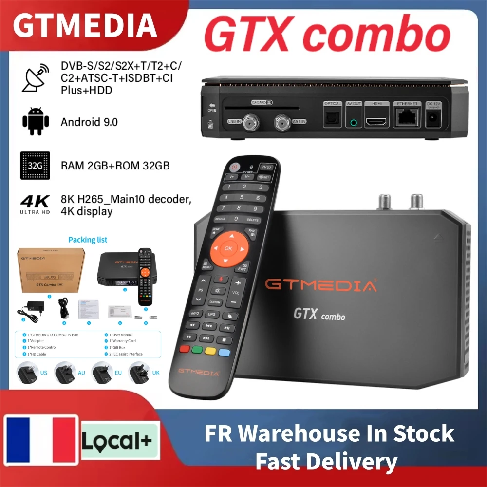 GTMEDIA GTX Combo Android 9.0 4K 8K TV-Box DVB-S2/T2/C2 2G+32G Unterstützt CA&CI Plus1.4, SATA-HDD, BT4.1 Satellitenempfänger Decoder Image