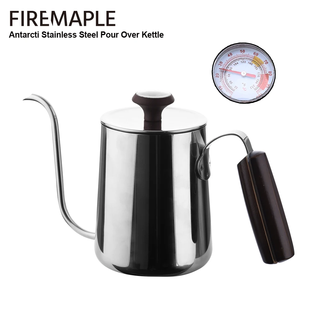 Feuer Ahorn Antarcti Gießen Über Kaffee Topf Edelstahl Hand Drip Wasserkocher Schwanenhals Wasserkocher mit Thermometer für Camping 750ml