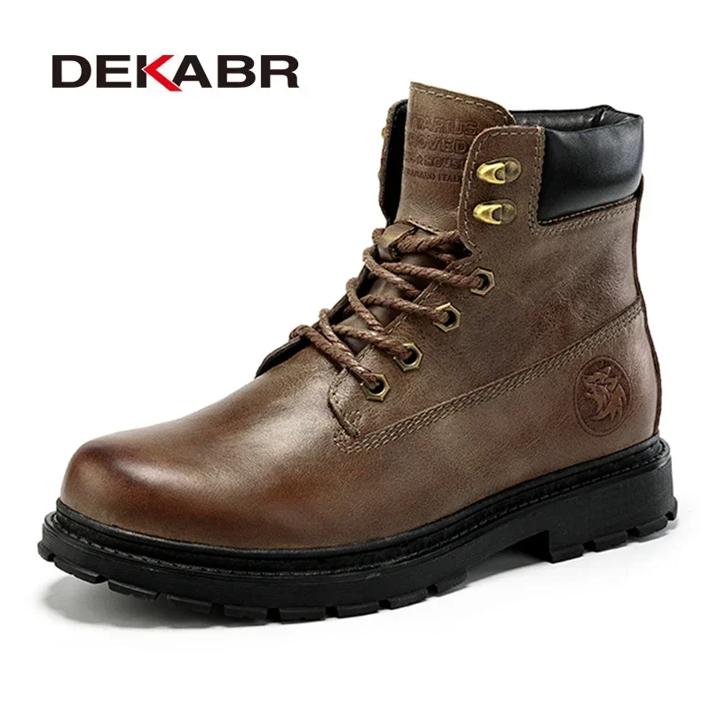 DEKABR Herbst Winter Klassische Echtes Leder Stiefeletten Männer Schuhe Mit Fell Warme Taktische Stiefel Männlichen Casual Motorrad Stiefel