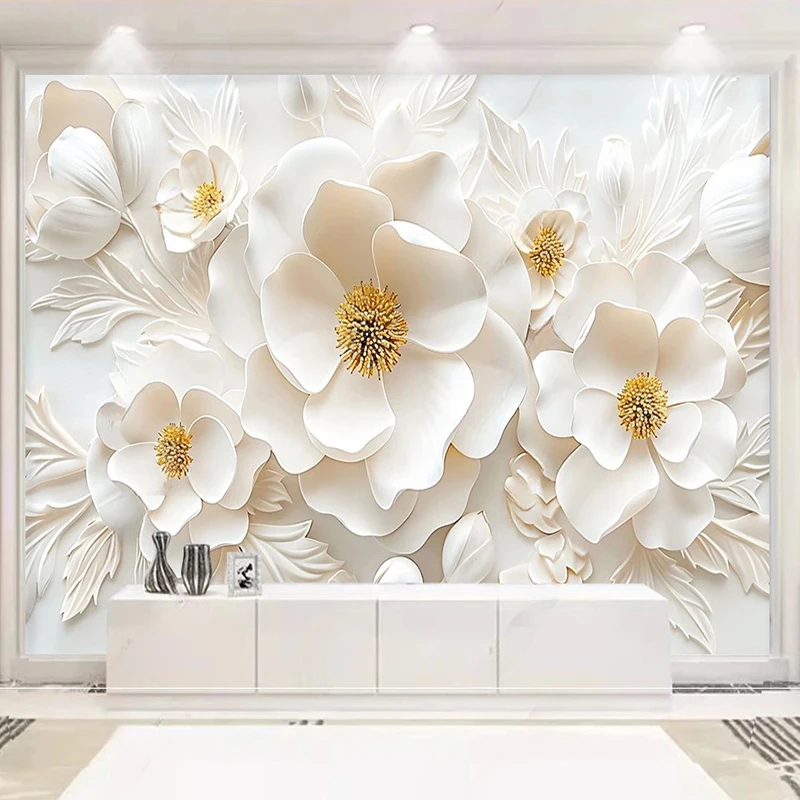 Foto Tapete Licht Luxus High-End 3D Relief Blumen Wandbild Wohnzimmer Studie Schlafzimmer Hintergrund Wohnkultur Papel de Parede