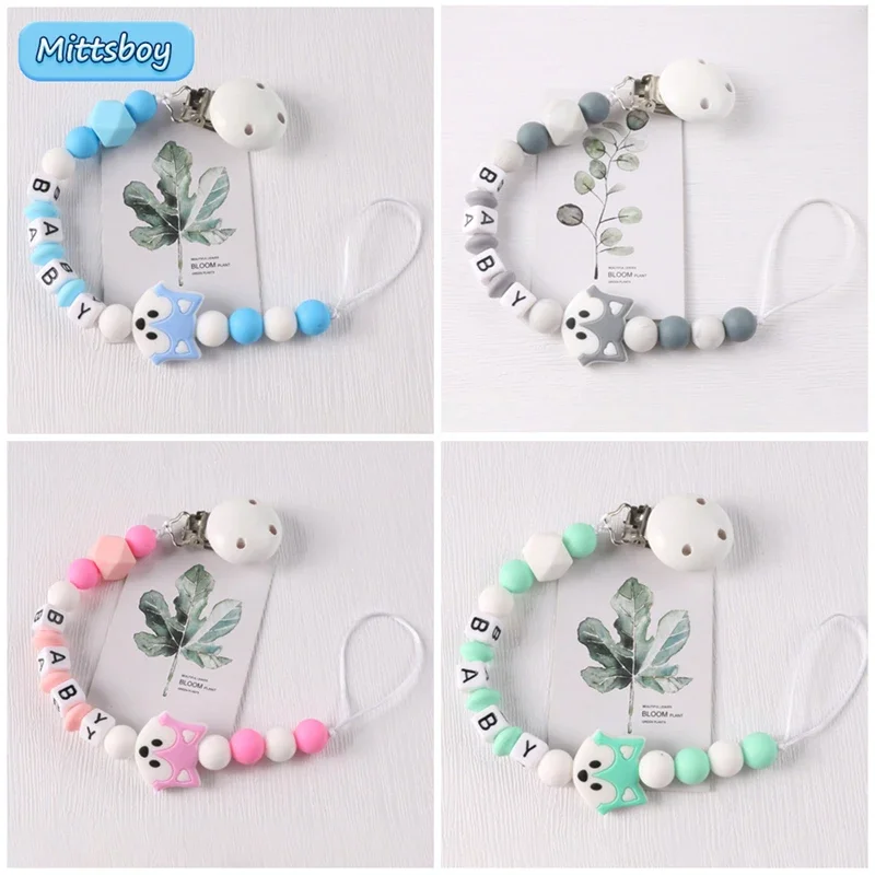 NEUE personalisierte Name handgemachte Lebensmittelqualität Schnullerclips Kette Silikon Fuchs Baby Zahnen Beißring umweltfreundliche Schnullerhalter GIF Image