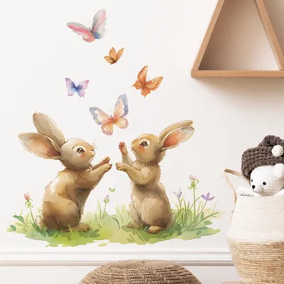 1 stücke Cartoon Frühling Kaninchen Schmetterling Gras Kinderzimmer Kindergarten Hause Dekoration Image