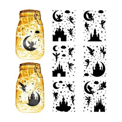 12 Blatt 6 Arten Fee Engel Einmach glas Aufkleber Mond Schloss Aufkleber sterben Schnitte Silhouetten selbst klebende PVC wasserdicht Image