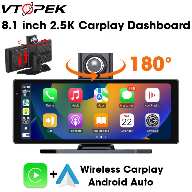 Vtopek 7/8,1 "Wireless Carplay Touchscreen Auto DVR Für Apple Carplay Android Auto 2,5 K Dashcam 1080P Backup-Kamera GPS Navigation Image