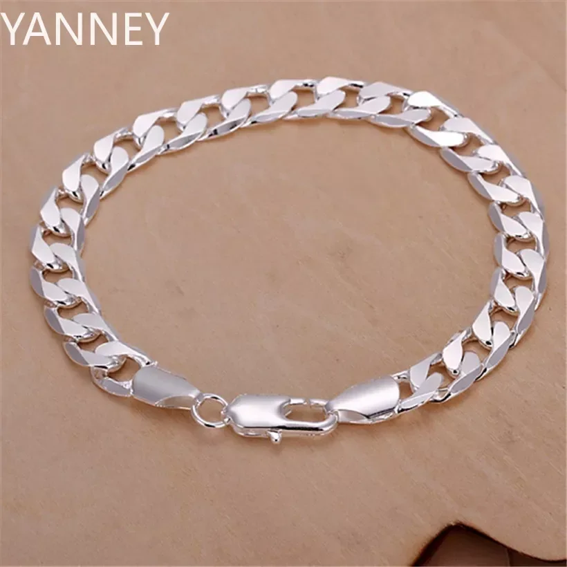 Männer 6 MM Flache Silber 925 Frauen Armbänder Hochzeit Hohe Qualität Mode Schmuck Weihnachten Geschenke Niedlich Image