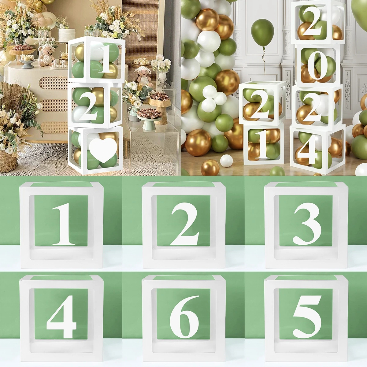 Weiße transparente Ballonboxen, Geburtstagsparty-Dekorationen, Kindergeschenke, Geschenke, Zahlenballons, Füllboxen, Babyparty-Zubehör Image