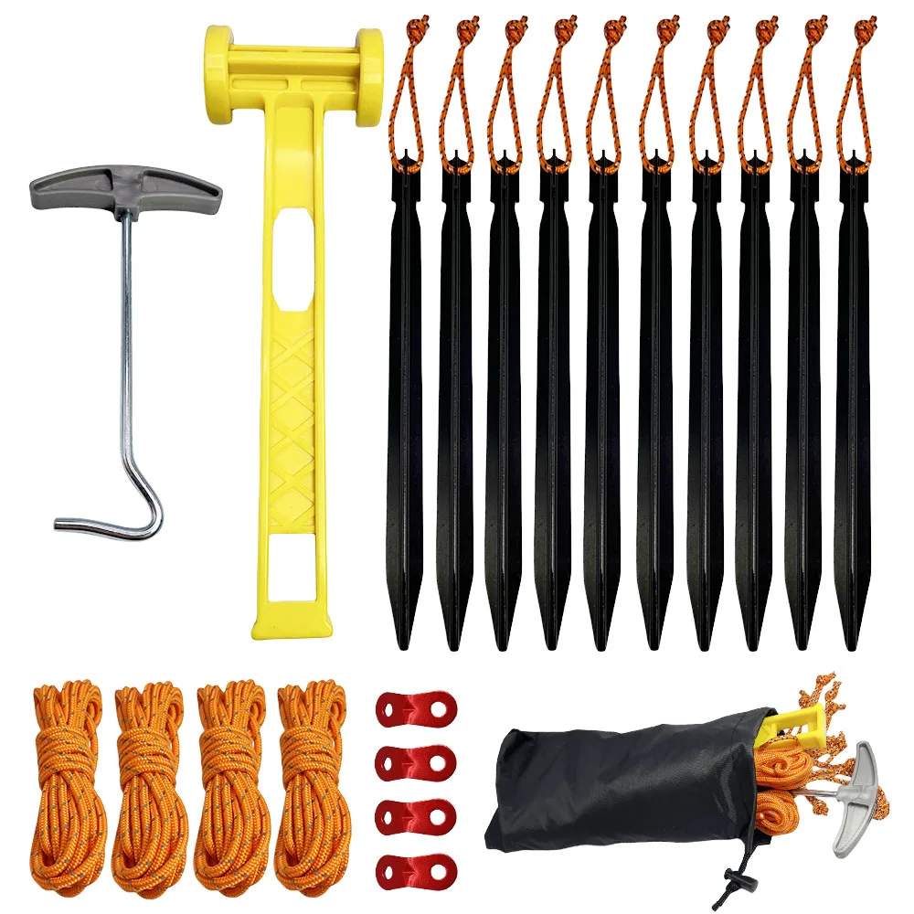 20-teiliges Set, 18 cm, Aluminiumlegierung, Zeltheringe, Nägel, Pfähle, Camping, Wandern, Zeltzubehör, einschließlich Windseil, Hammer, reflektierende Schnur Image