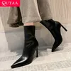 Qutaa 2024 dünne High Heels Frauen Stiefeletten Herbst Winter Echt leder spitze Zehen Schuhe Frau Reiß verschluss Büro Dame Größe 34-39