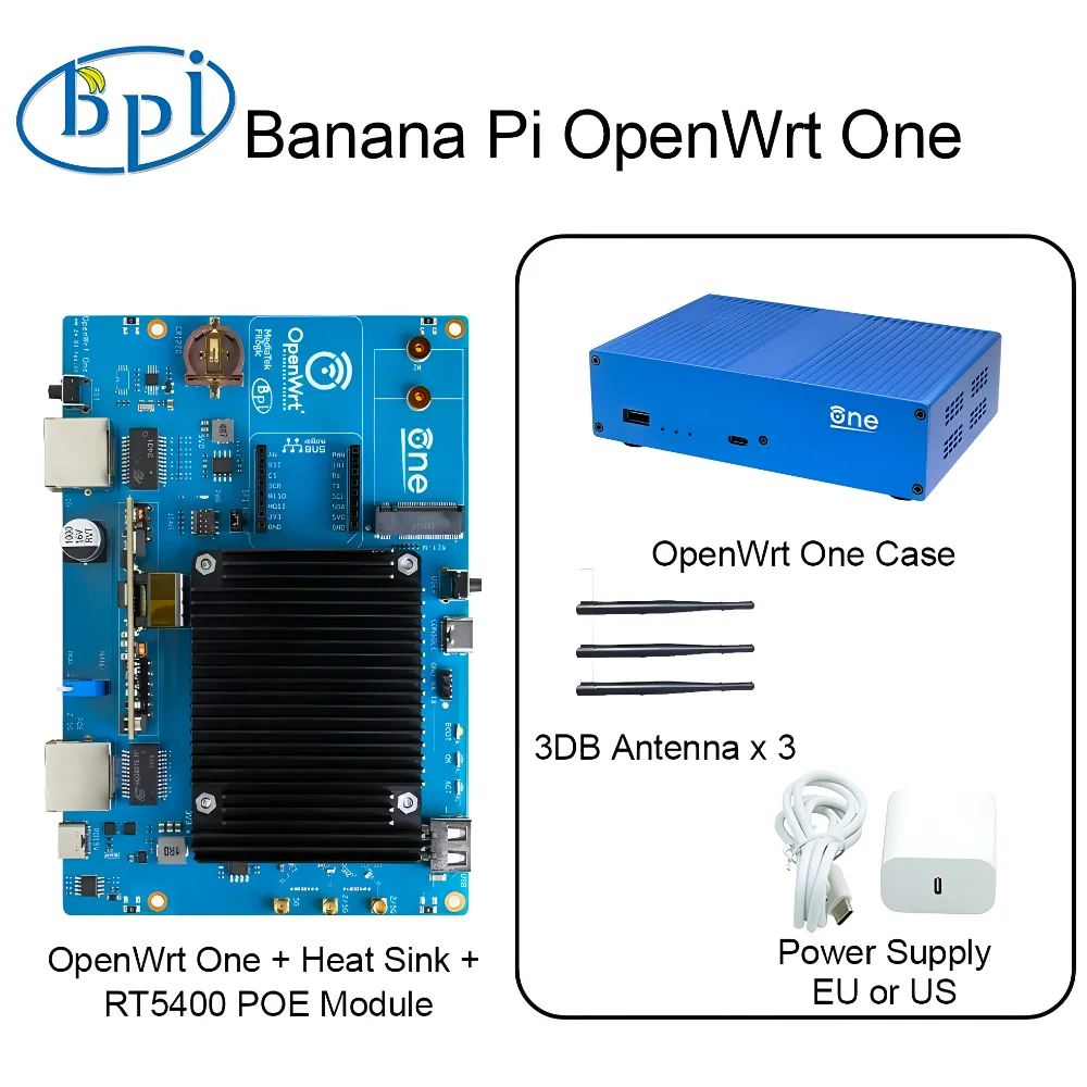 Banana Pi OpenWrt One MediaTek MT7981B 1 GB DDR4 2,5 GB RJ45 und Gigabit Ethernet RJ45 256 MiB SPI NAND Open Source Smart Router Image