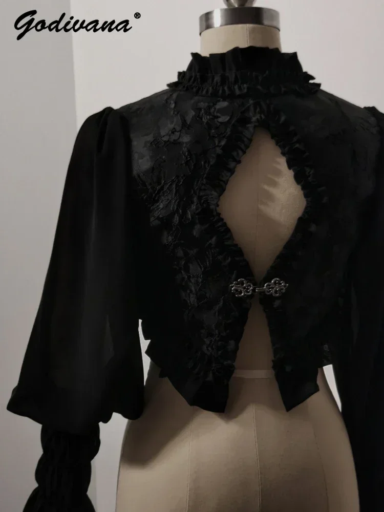 Neue Frühling und Herbst Damen Retro Lolita Langarm Spitzen jacke Gothic schwarz und weiß kurzen Cape Mantel