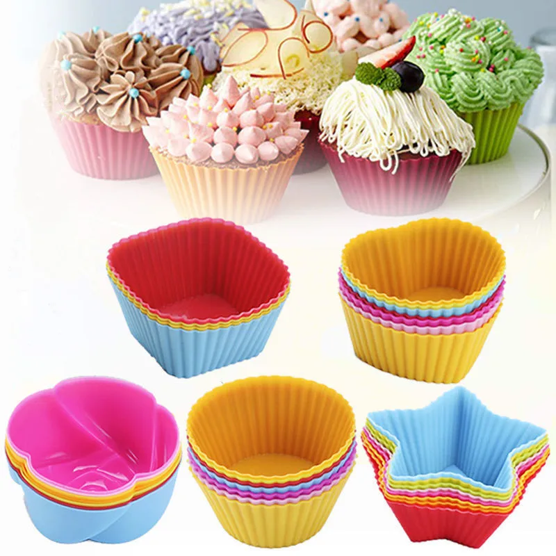 6/12PCS Silikon muffin form Runde muffin tasse Herz kuchen backform Küche Kochen liefert Kuchen dekorieren werkzeuge Image