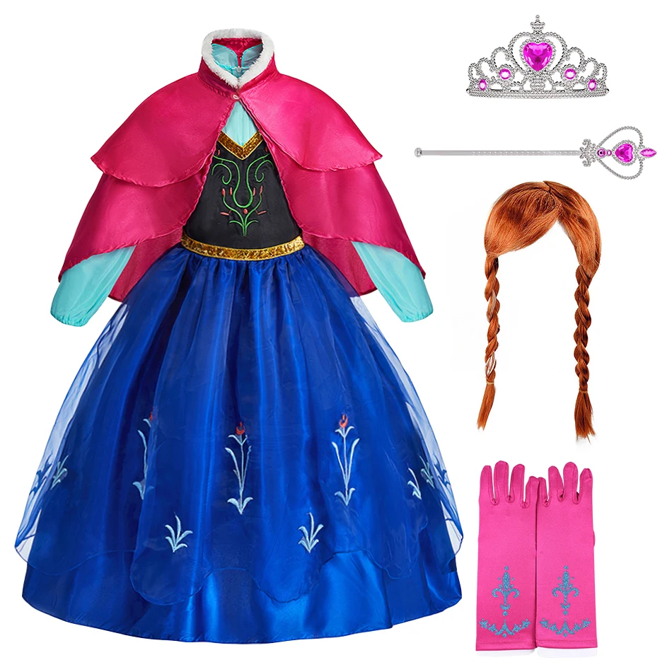 Kinder Anna Elsa Kleidung Set Kleine Mädchen Weihnachten Halloween Kleid Kinder Party Roter Umhang Kostüm Tanz Langarm Cosplay Kleider