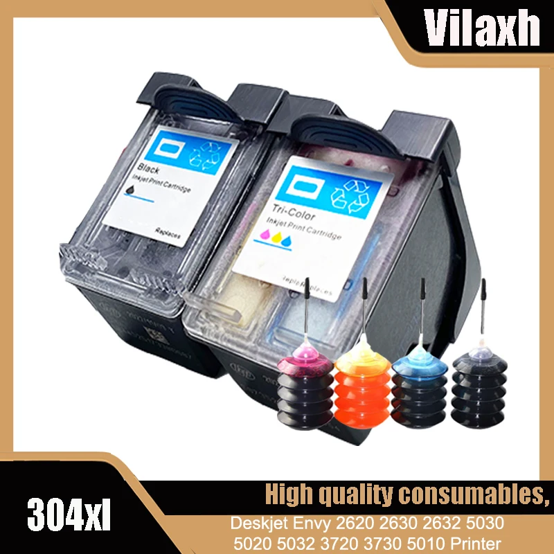 Vilaxh 304xl 304 xl nachfüllbare Tinten patrone kompatibel für HP304 für HP Deskjet 2620 3700 3720 3752 5000 5010 5030 Neid 2620 Image