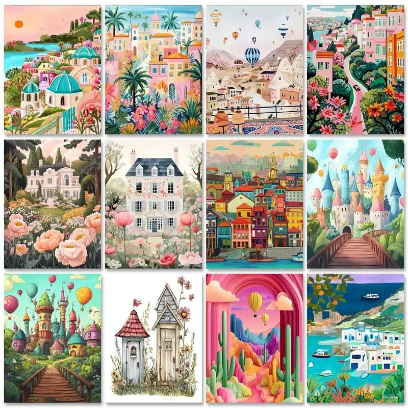 GATYZTORY 60 x 75 cm Malen nach Zahlen, handgemaltes Leinwandgemälde, Stadtlandschaft, Malen nach Zahlen für Erwachsene, Heimdekoration Image