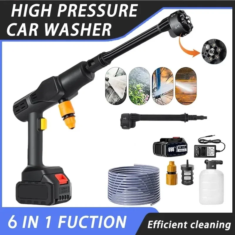 Elektrische Hochdruck Wasser Pistole 60Bar Auto Waschen Pistole Waschmaschine Tragbare Drahtlose Hochdruck Reiniger Mit Batterie Auto Reinigung Kit Image