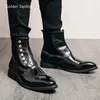 Golden Sapling Lässige Herrenstiefel Leder Brogue Schuhe Knopfdesign Chelsea Boot Mode Party Schuhe Eleganter Hochzeitsschuh