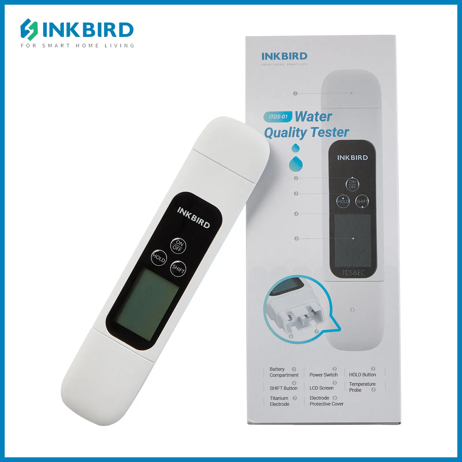 Inkbird Wasser qualitäts tester hoher großer hintergrund beleuchteter LCD-Bildschirm 3-in-1-Meter für Trinkwasser, Brauchwasser, Hydro ponik Image