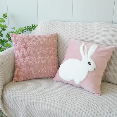 Home Dekorative Kissenbezüge 3D Rosa Kaninchen Blume Sofa Auto Kissenbezug Taille Rücken Niedliches Mädchen Herz Plüsch Kissenbezug 45 cm Image