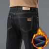 Winter Thermal Casual Herren Jeans Fleece verdicken gerade elastische Büro Herren Hosen Business Classic Mid-Rise Hose Größe 28-40